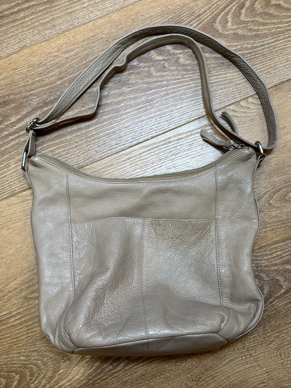 Taupe Slouchy Leather Shoulder / Hobo / crossbody bag double zip | fall ba